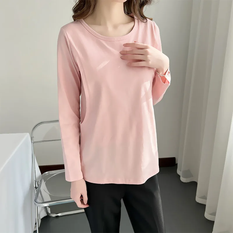 Camiseta de lactancia manga larga gris jaspeado con apertura lateral - imagen 5