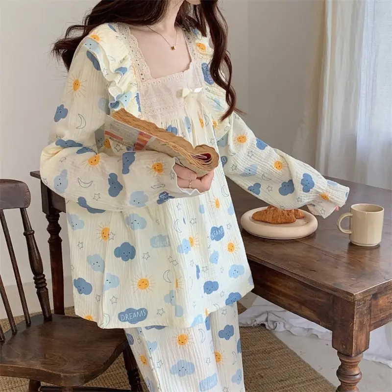 Conjunto de pijamas de maternidad para lactancia con encaje estampado - imagen 5
