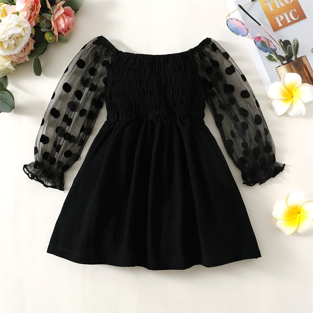 Vestido tul negro con lunares manga larga infantil