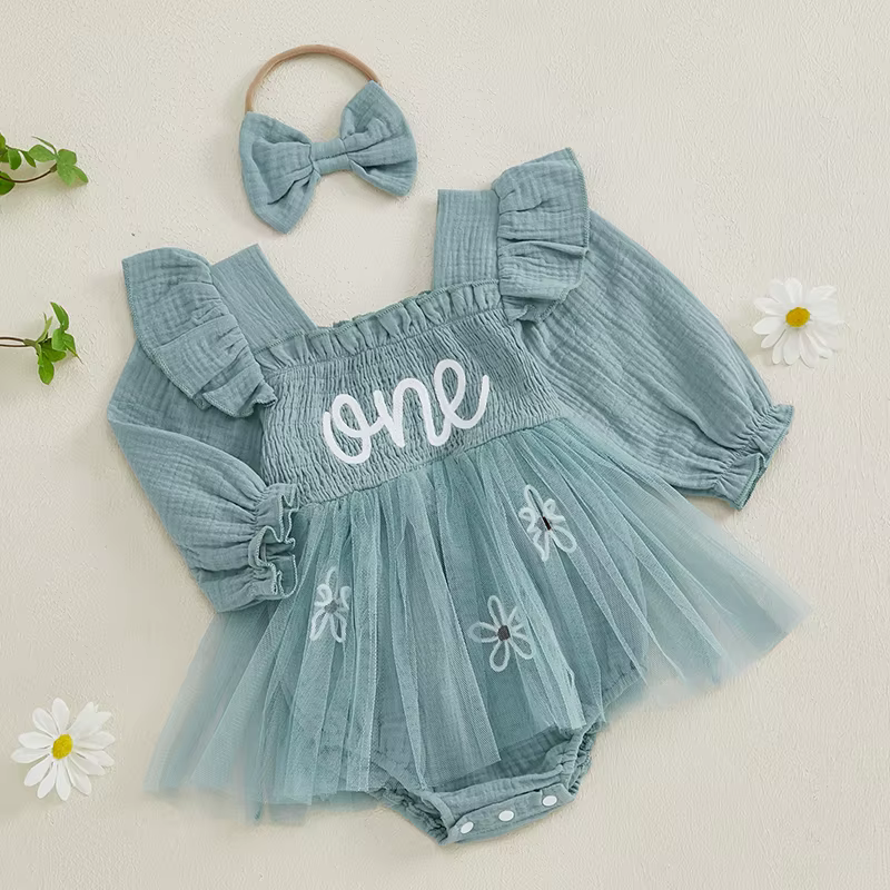 Mameluco niña estampado letras y flores de manga larga con lazo - imagen 2