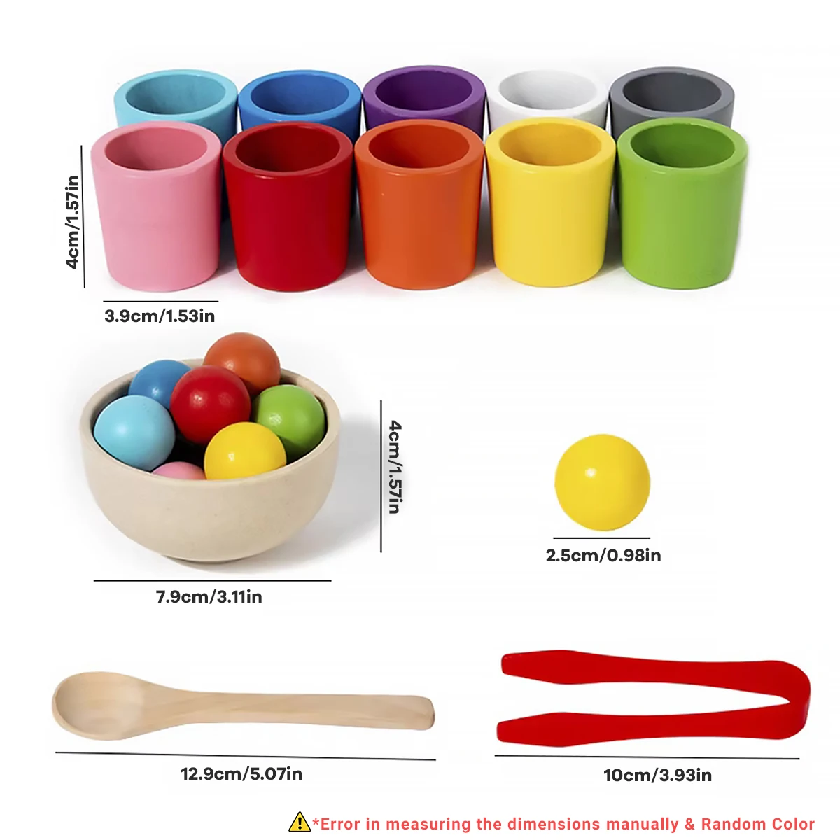 Juguete de madera Montessori arcoíris en taza para el cole - imagen 5
