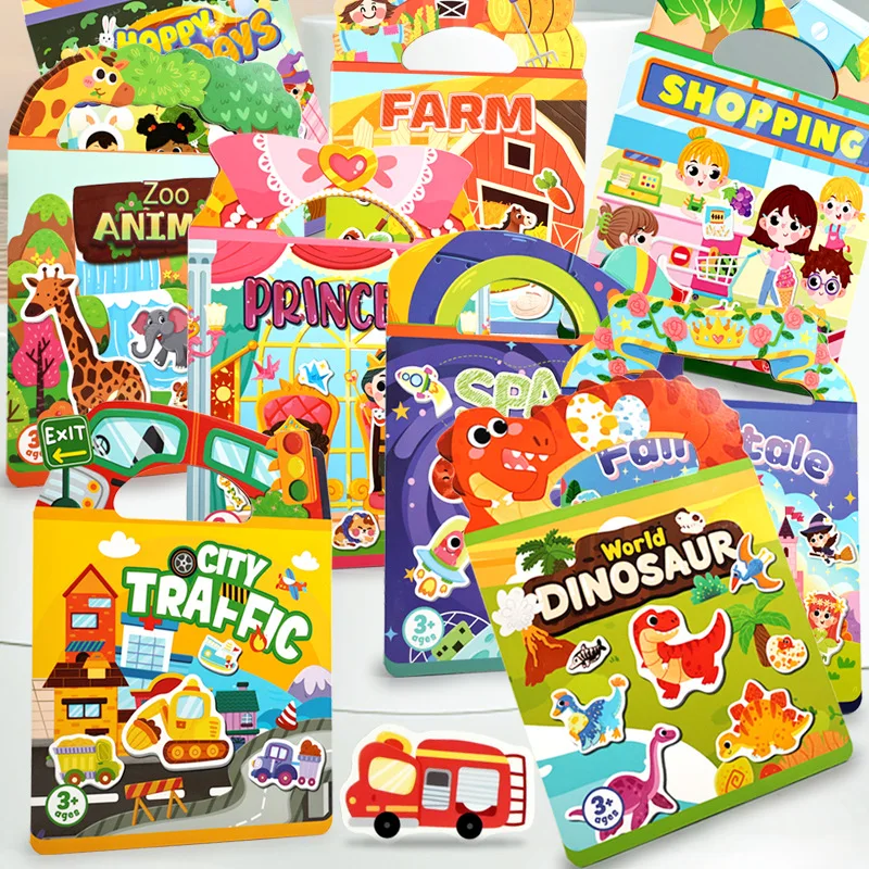 Libro de pegatinas reutilizables Montessori multitemático para niños