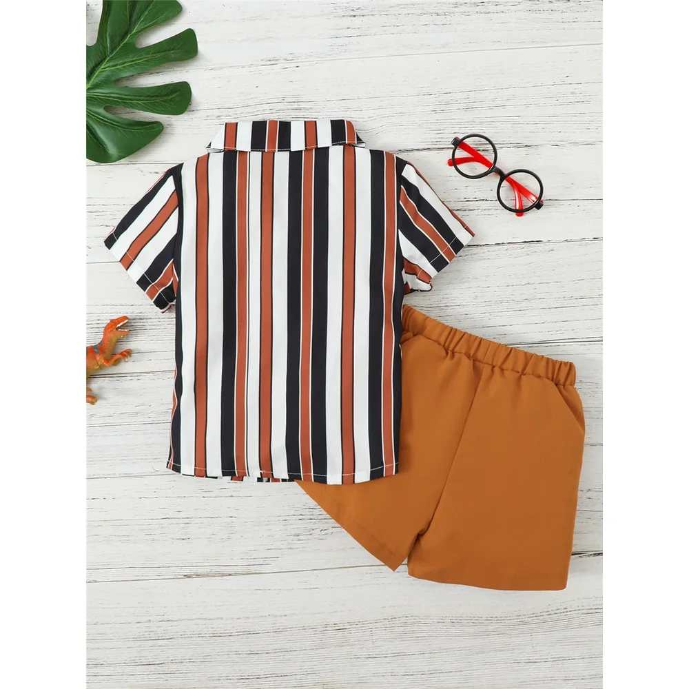 Conjunto escolar niño 4-7 años: camisa rayas + pantalón corto - imagen 2