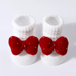 Calcetines rojos de punto suaves con lazo 3D para bebés