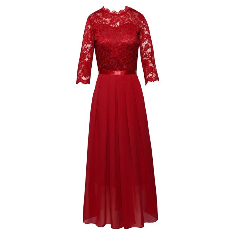 Vestido acampanado de encaje liso elegante para fiesta - imagen 3