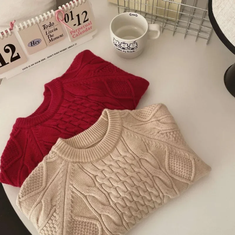 Suéter de invierno para niños punto suave vintage cuello redondo - imagen 3