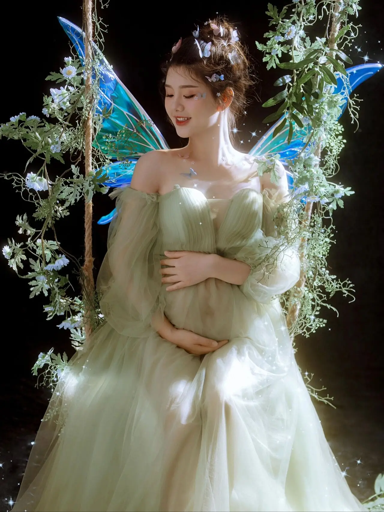 Vestido premamá verde bosque elegante para sesión de fotos - imagen 4