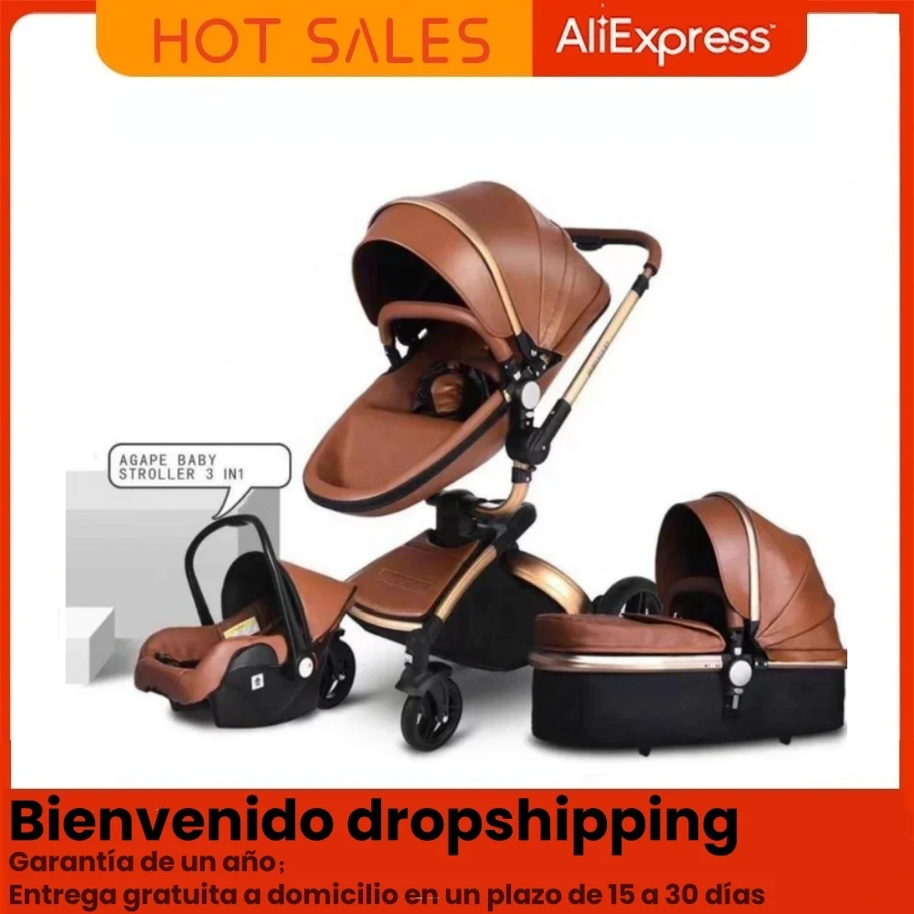 AGAPE Cochecito 3 en 1 de cuero para bebe 0-3 anos - Giro 360 - imagen 4