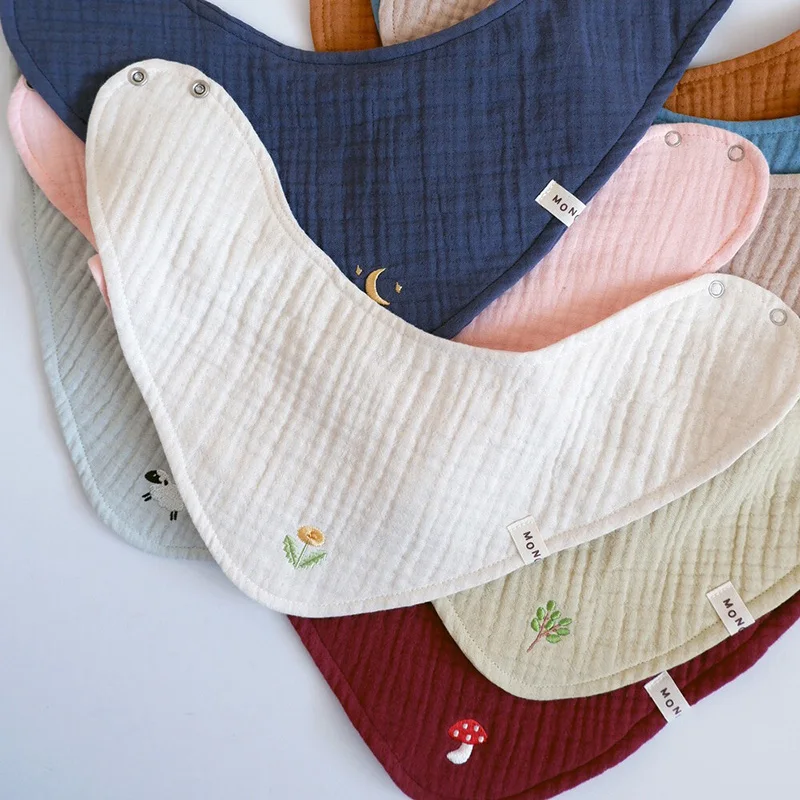 Baberos bordados de algodón para bebé con diseño de conejo y hongo - imagen 2