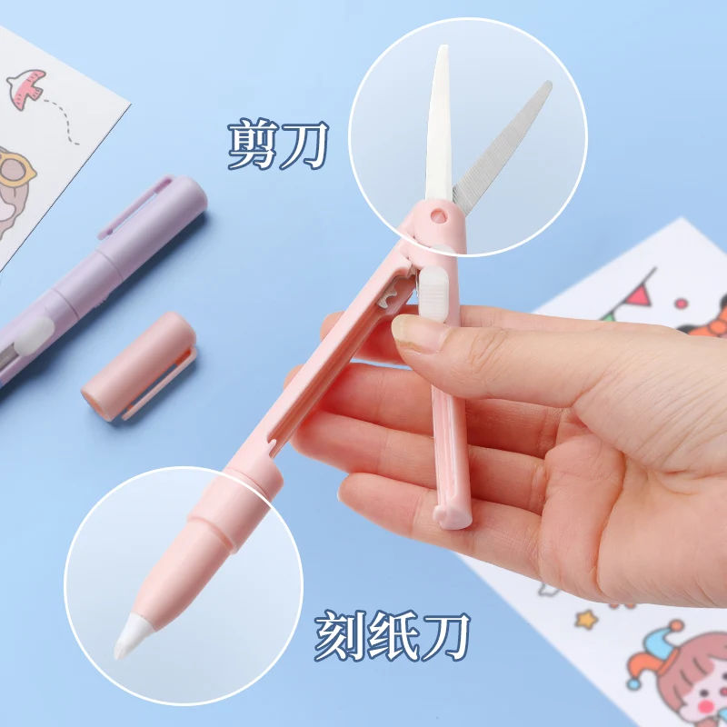 Tijeras plegables multiusos con cuchillo y cortador de papel escolar - imagen 5