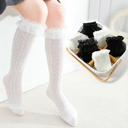Calcetines altos de encaje niña blanco y negro, malla transpirable