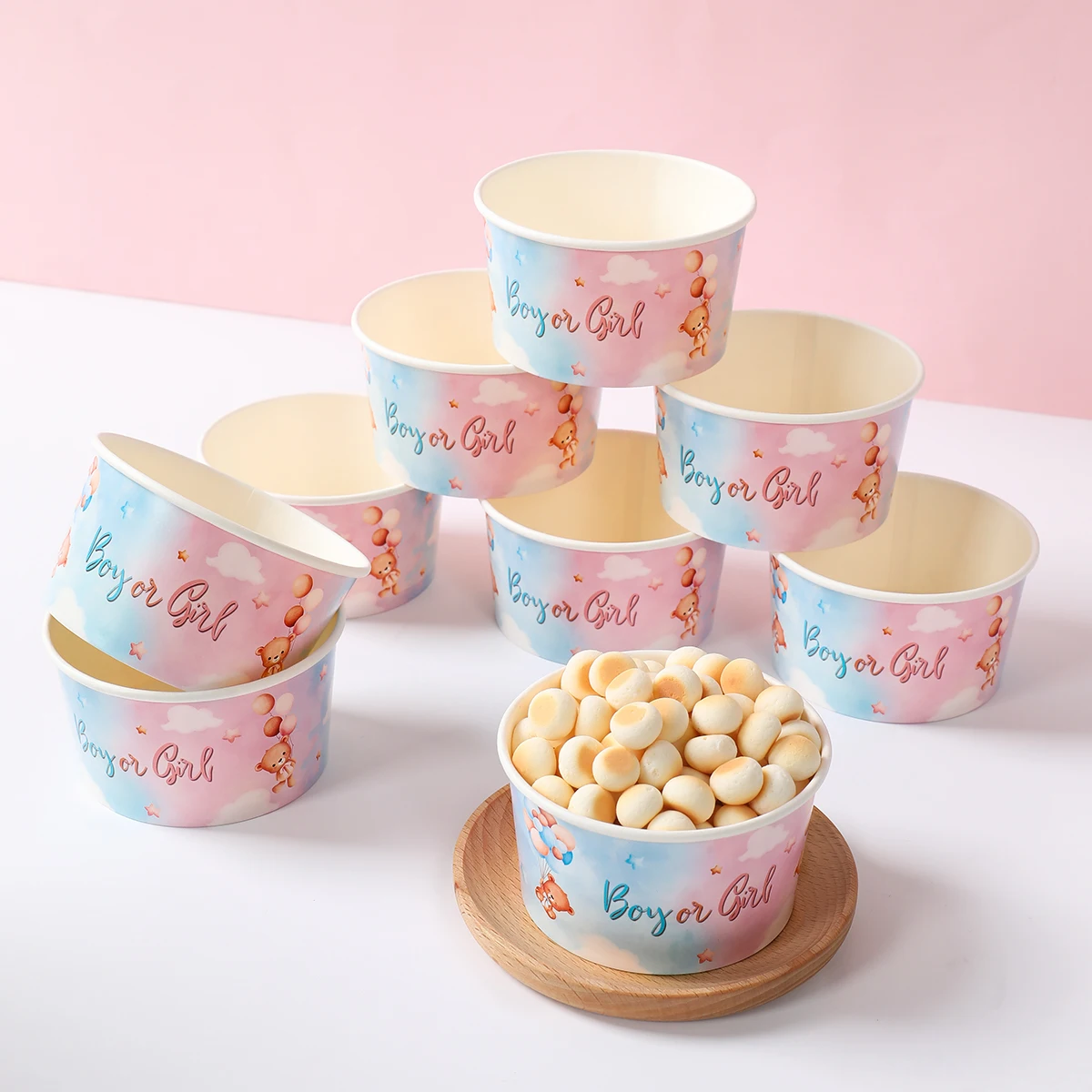 Cuencos de papel barco para palomitas – rosa y azul - imagen 3