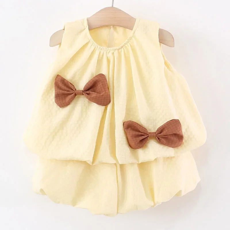 Conjunto de verano para bebé con lazo y top rosa sin mangas - imagen 3
