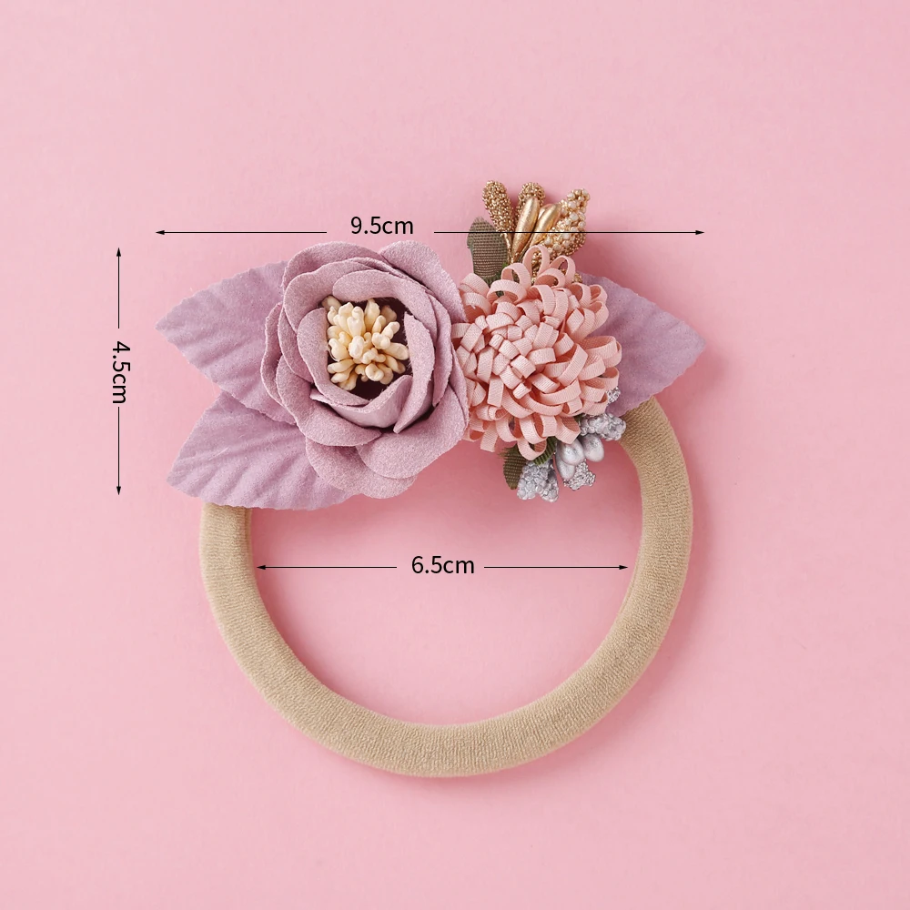 Diadema nailon con flores para niña – Accesorio suaverecién nacida - imagen 3