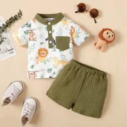 Conjunto infantil veraniego con estampado de animales para bebé