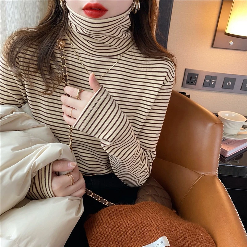 Camiseta interior rayada bebé cuello alto manga larga otoño invierno - imagen 3