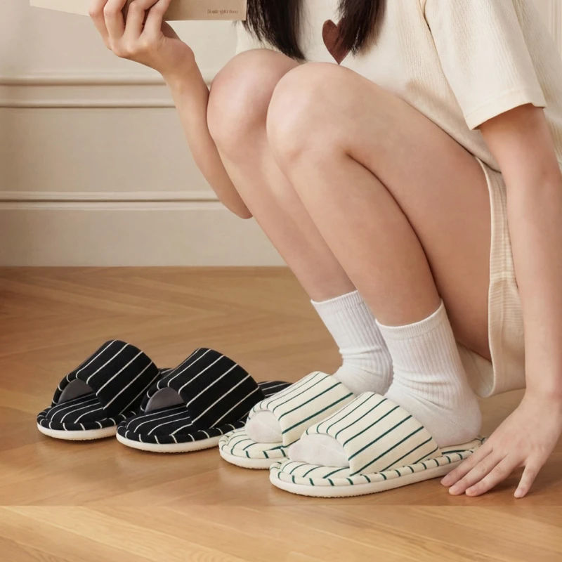 Pantuflas antideslizantes de lino y algodón