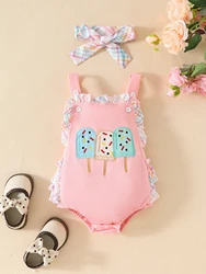 Mono de bebé con tirantes de encaje y estampado de helado