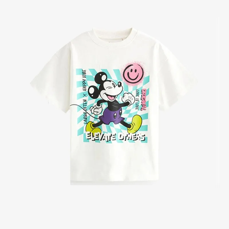 Camiseta infantil de verano con estampado de Mickey y cuello redondo