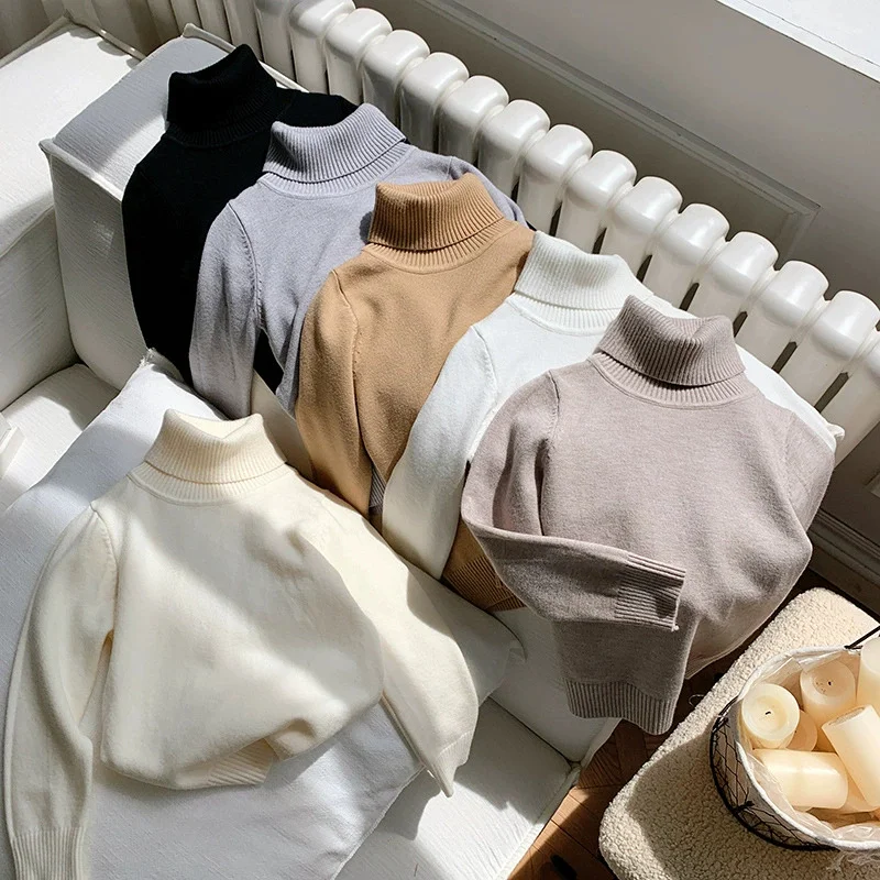 Jersey cuello alto cálido para niños, liso de invierno - imagen 4
