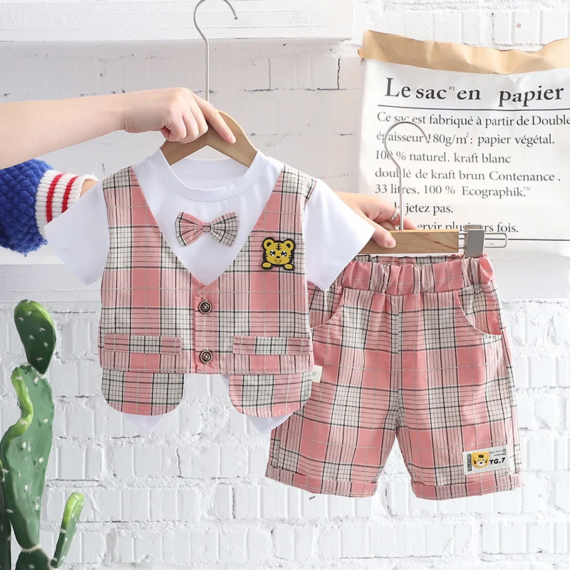 Conjunto veraniego infantil de algodon: camiseta a cuadros y shorts - imagen 2
