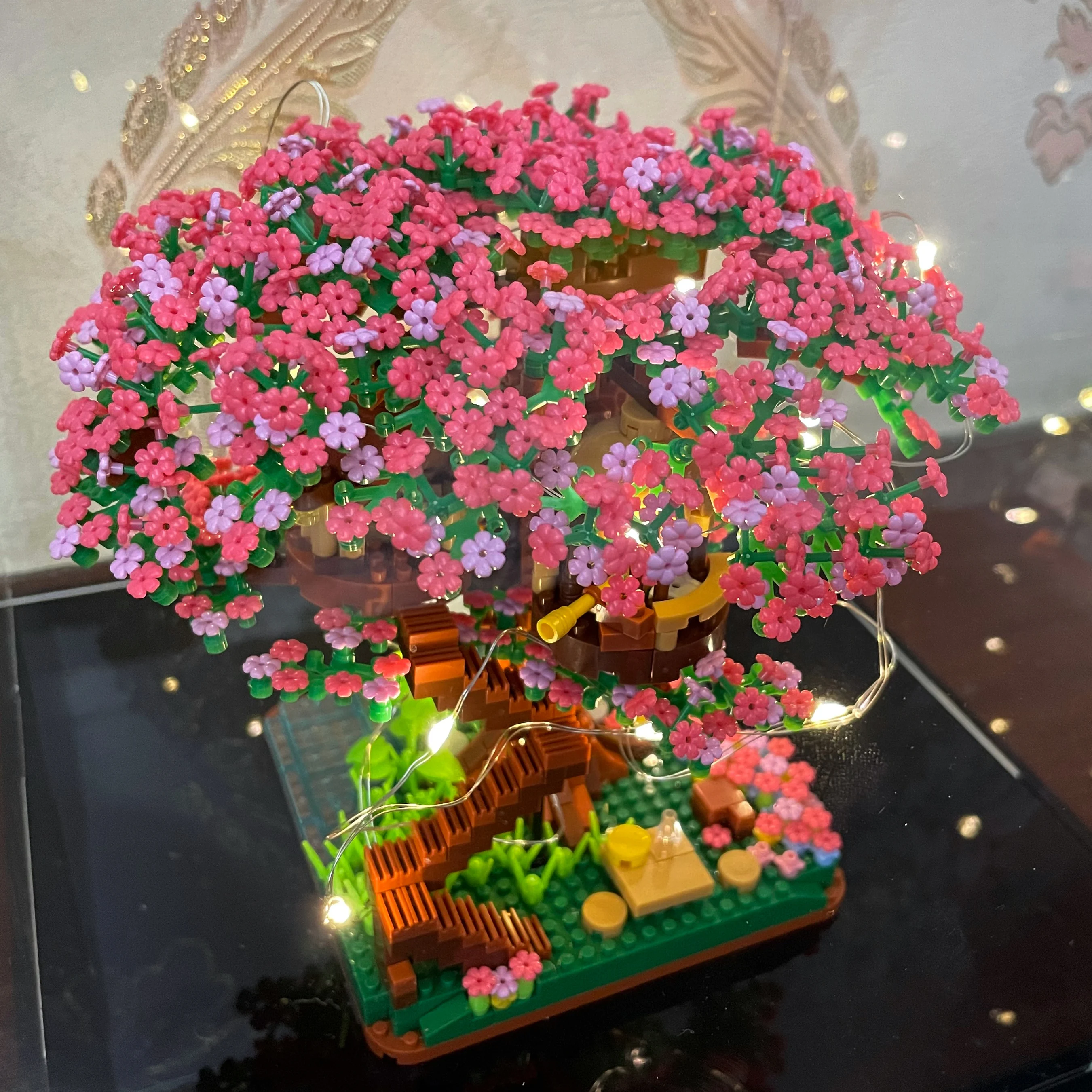 Juego de bloques de construcción árbol flor de cerezo con luz - imagen 2