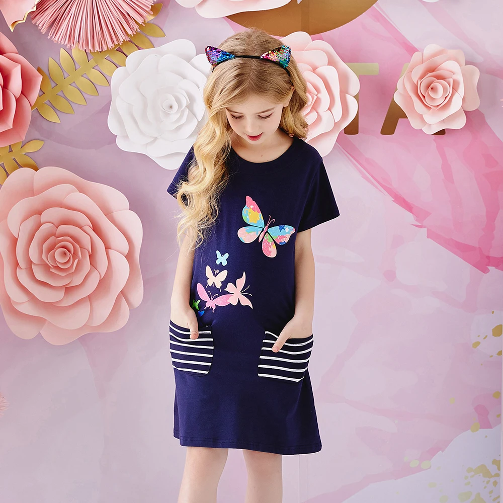 DXTON Vestido de algodón para niña verano con mariposas - imagen 4