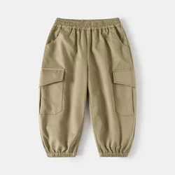 Pantalones cargo de primavera para niños con doble bolsillo exteriores