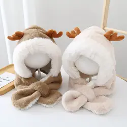 Gorro de invierno con bufanda integrada y forro felpa suave