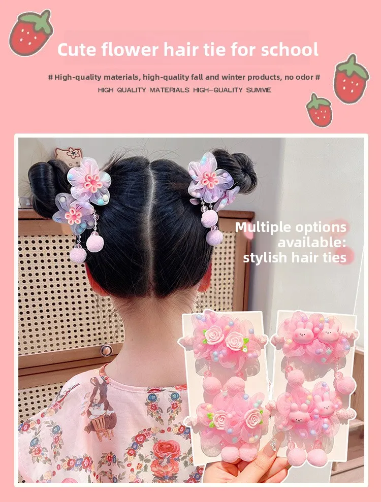 Lazo floral 3D rosa y blanco para niña