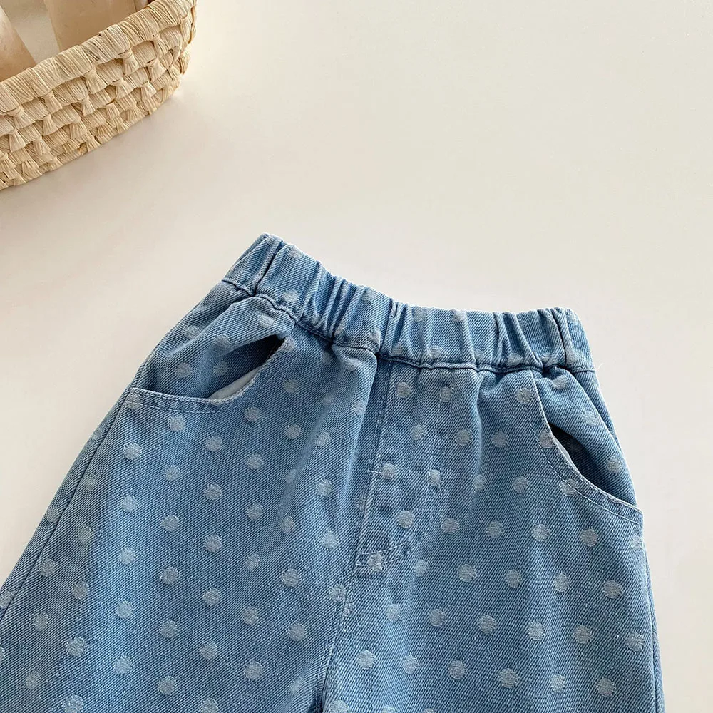 Pantalones de punto suave con lunares grandes para niños - otoño - imagen 2