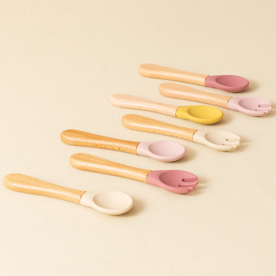 Set cubiertos aprendizaje bebé madera silicona - imagen 3