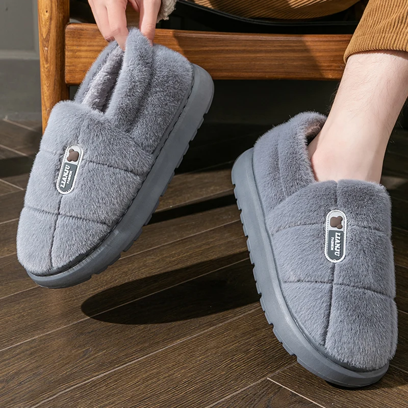 Zapatillas de invierno antideslizantes de felpa para hombre, cálidas - imagen 2