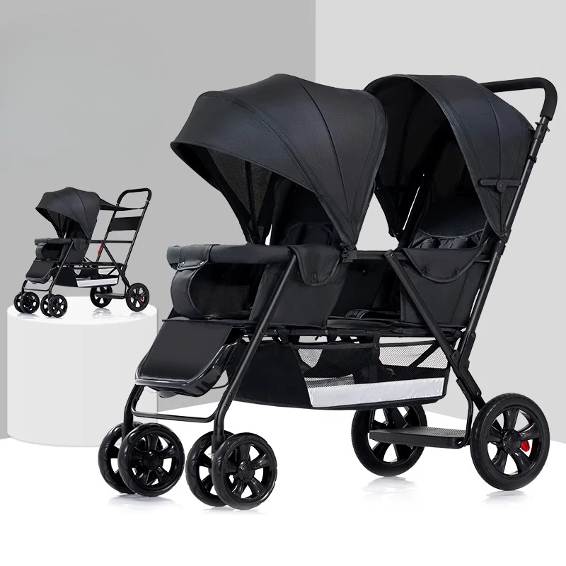 Silla de paseo gemelar tipo jogger con reclinado total y cesta - imagen 2