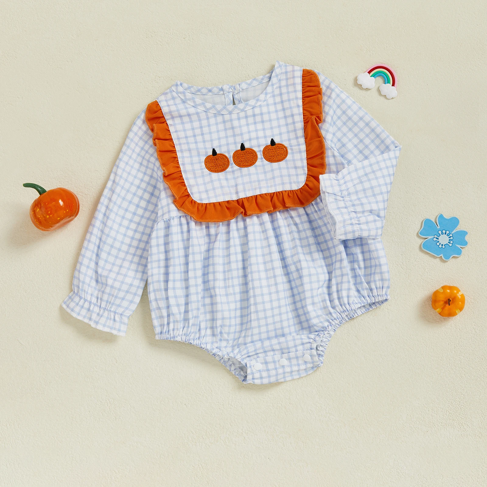 Body bebé de calabaza bordada, manga larga y cuello redondo casual - imagen 2