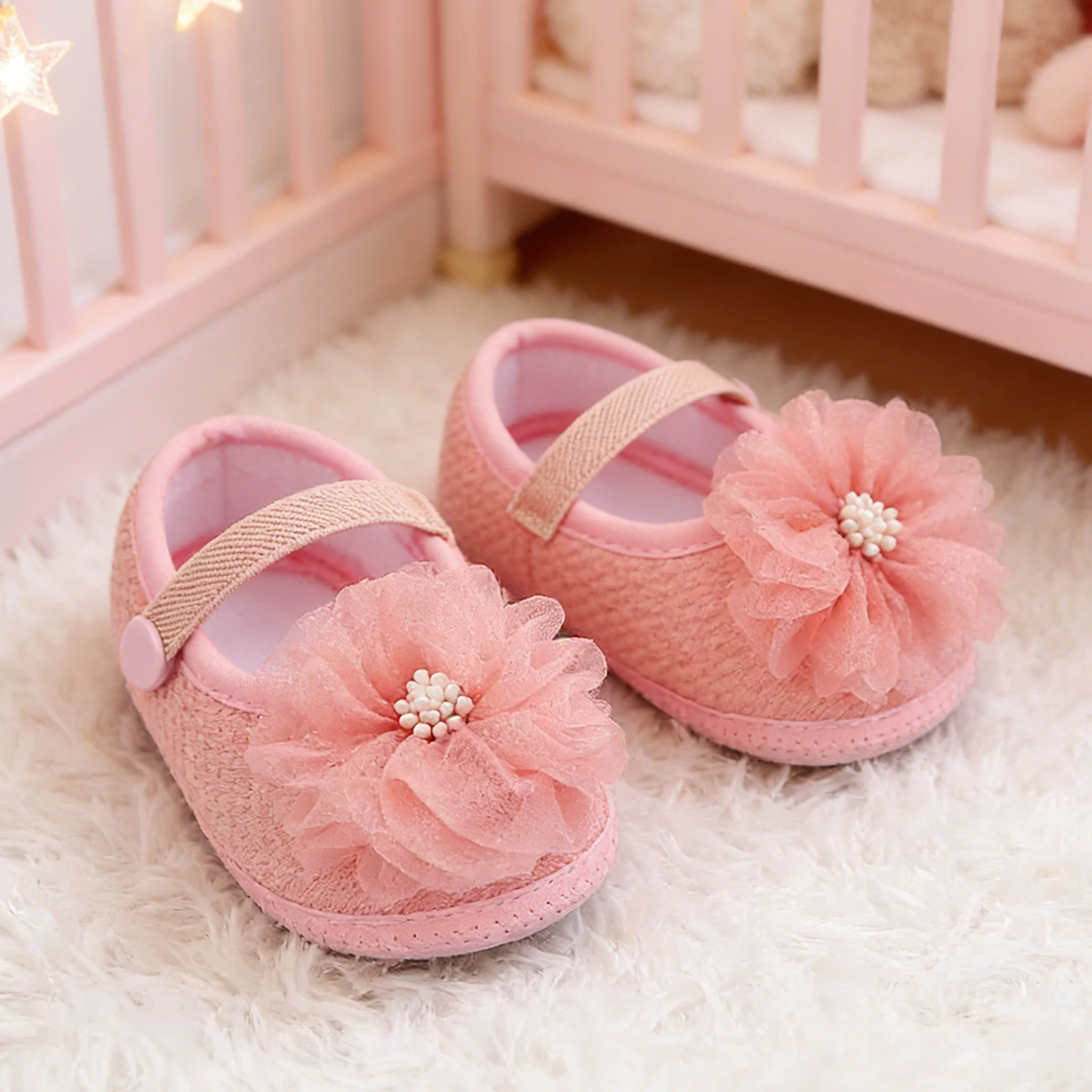Zapatos planos Mary Jane para bebé con flores de malla antideslizantes - imagen 2