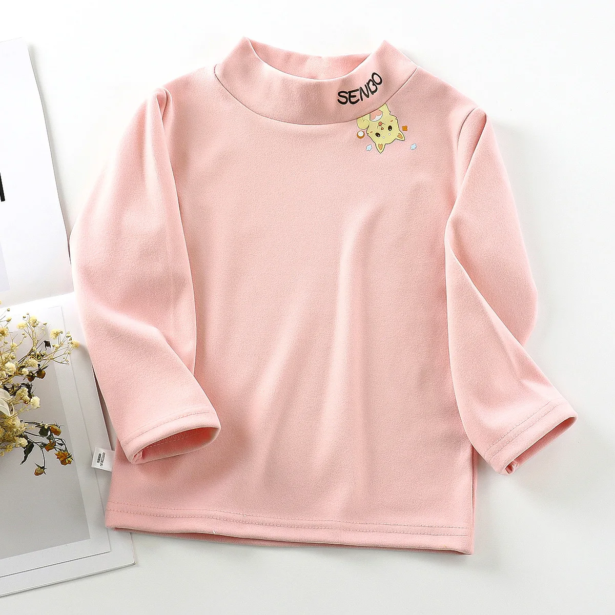 Camiseta de cuello alto para niña de manga larga primavera-otoño