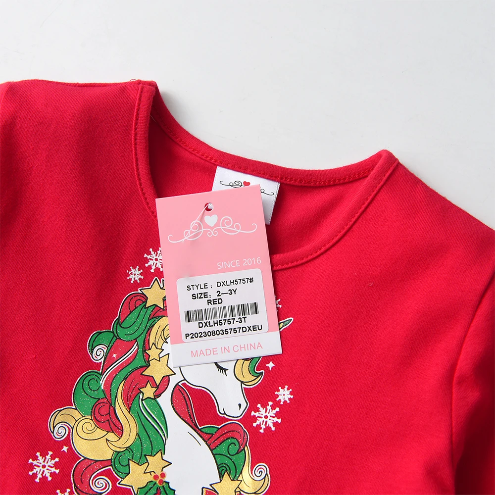 Vestido de Navidad infantil DXTON unicornio patchwork verde invierno - imagen 5