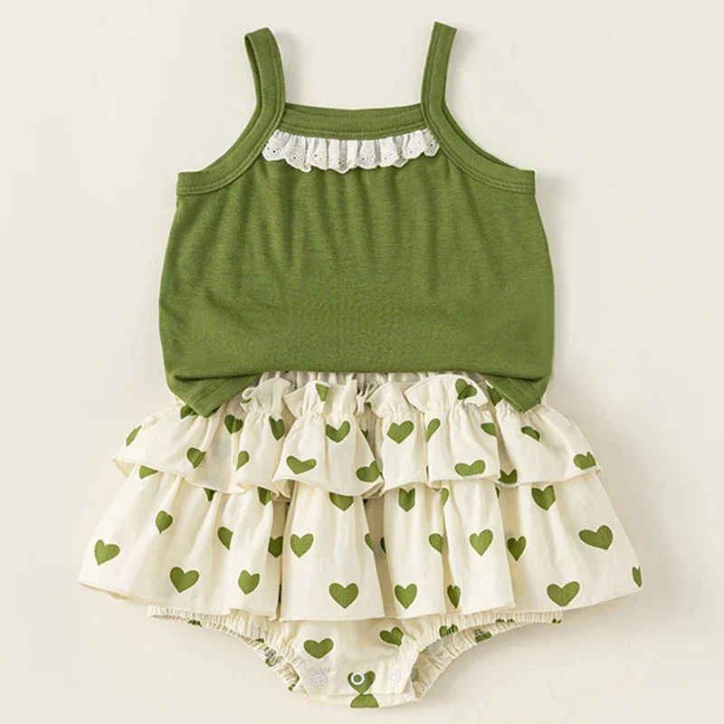 Conjunto de verano para niña: camiseta verde sin mangas y pantalón corto