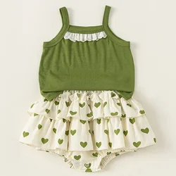 Conjunto de verano para niña: camiseta verde sin mangas y pantalón corto