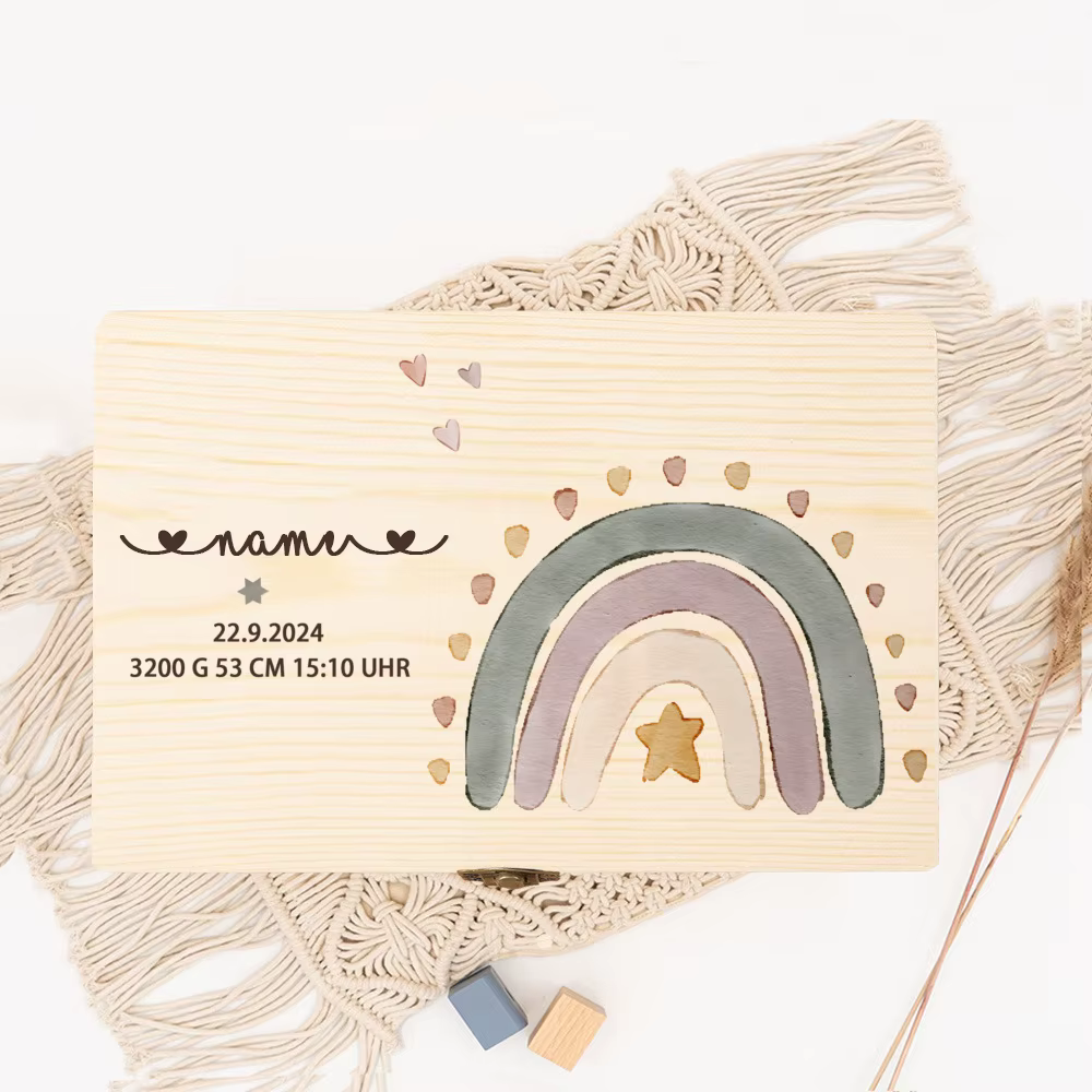 Caja de recuerdos para bebé Baby's First Arcoíris de madera natural - imagen 2