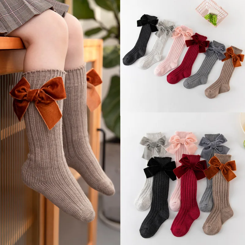 Calcetines de terciopelo con lazo para bebé y niña, suaves y cálidos - imagen 5