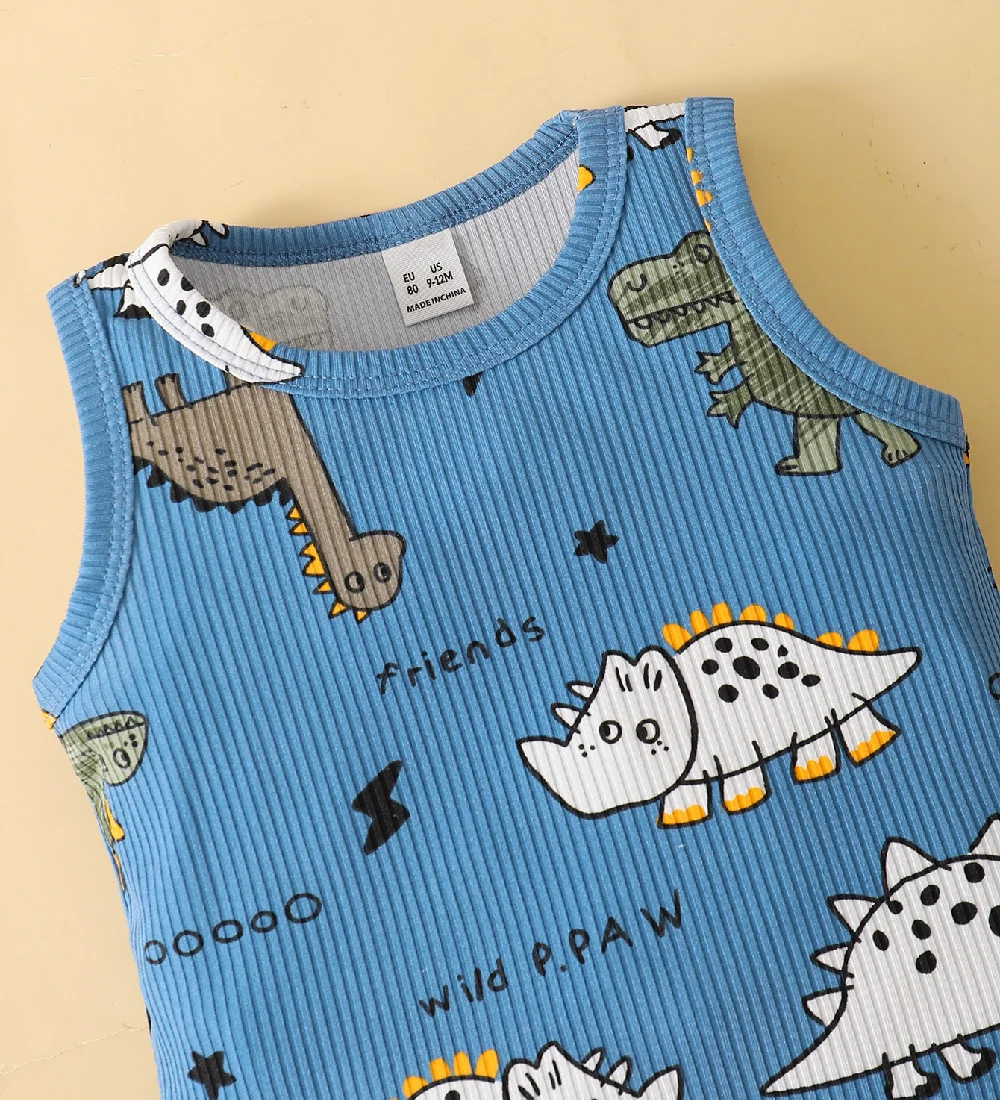 Conjunto de bebé dinosaurio: camisa sin mangas y pantalón corto - imagen 3