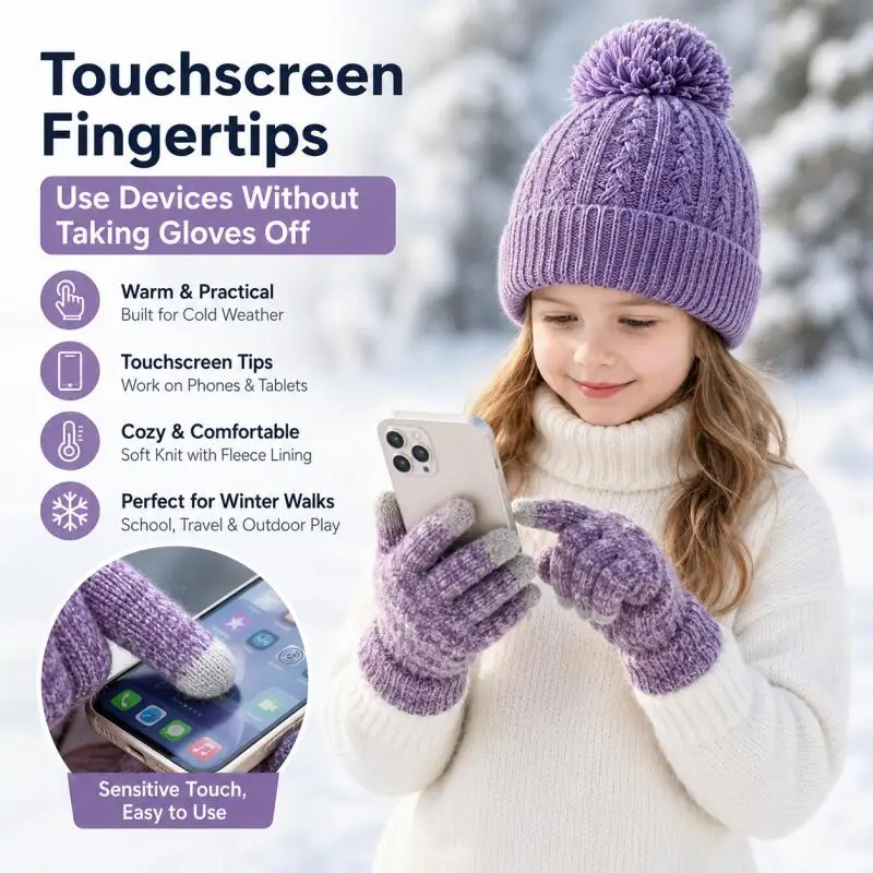 Conjunto gorro y guantes táctiles de punto cálido infantil - imagen 5