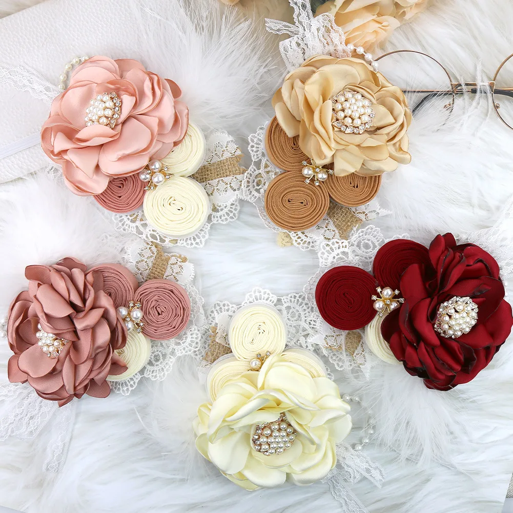 Diadema con perlas y lazo de encaje para niña