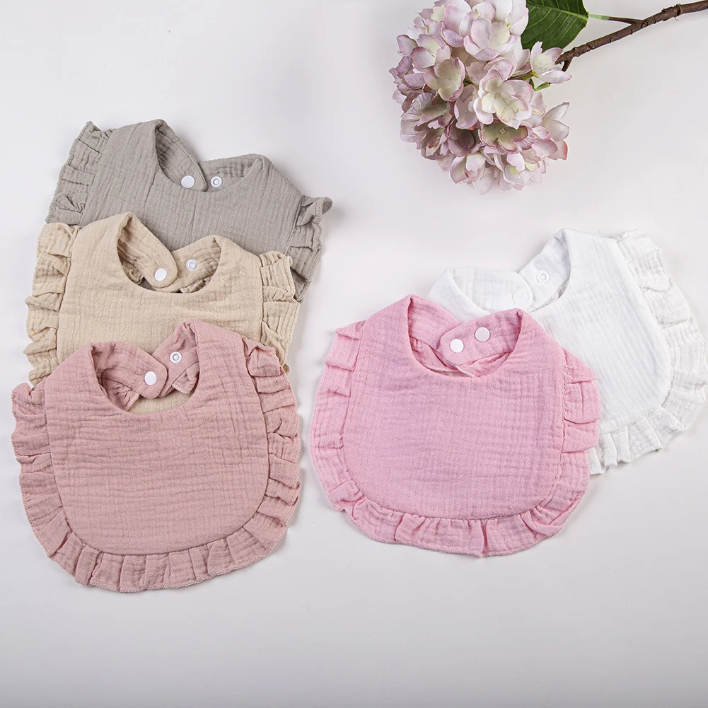 Babero para bebé de muselina algodón con broche ajustable y volantes - imagen 2