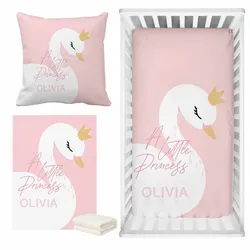 Sábanas de cuna con cisne rosa – Regalo Baby Shower