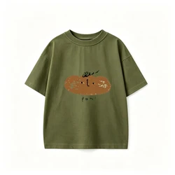 Camiseta bebé algodón manga corta beige verde estampado dibujos animados
