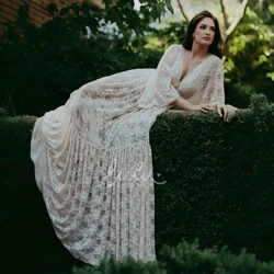 Vestido boho de maternidad con encaje y escote en V para fotos