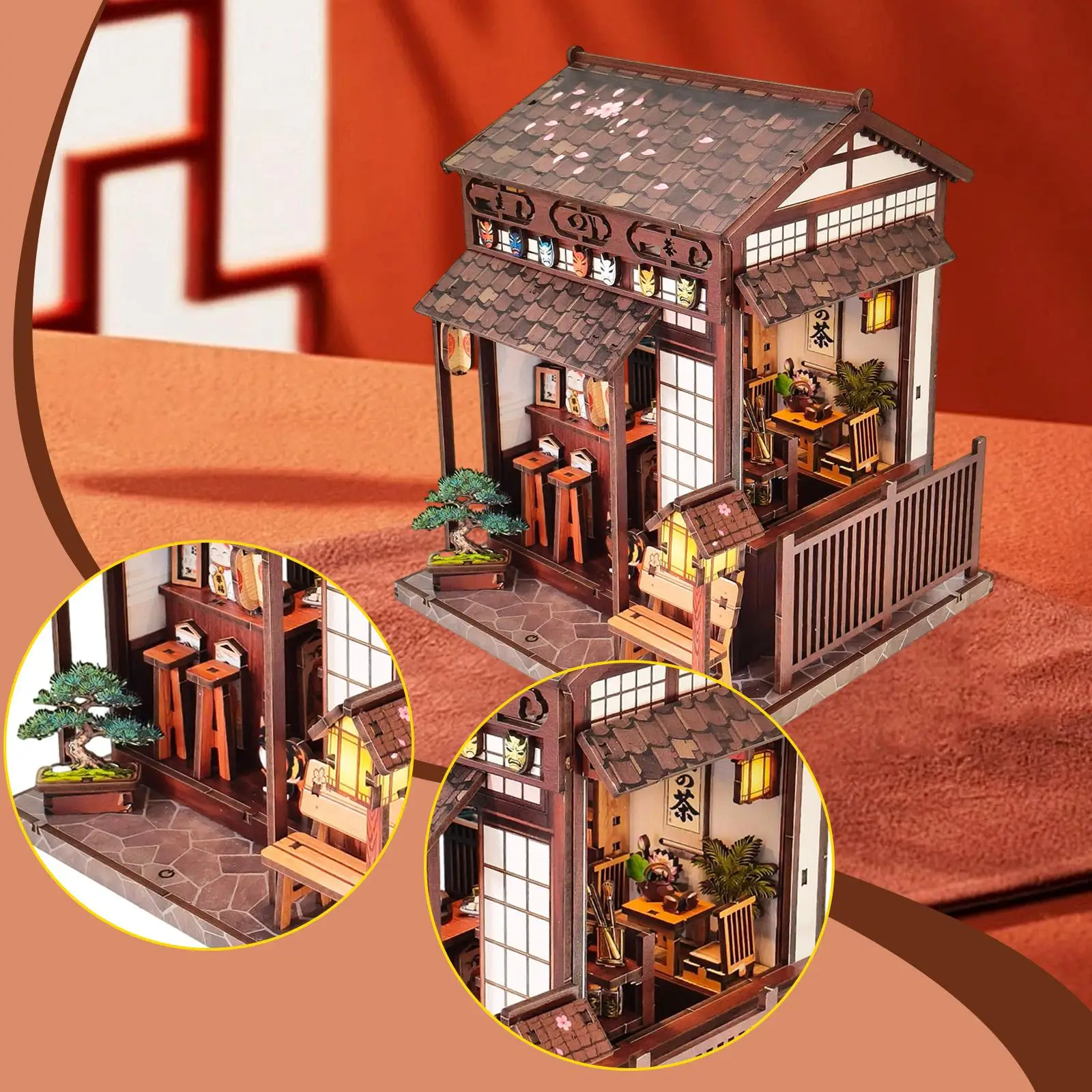 Kit casa de muñecas en madera para té artesanal con pabellón - imagen 3